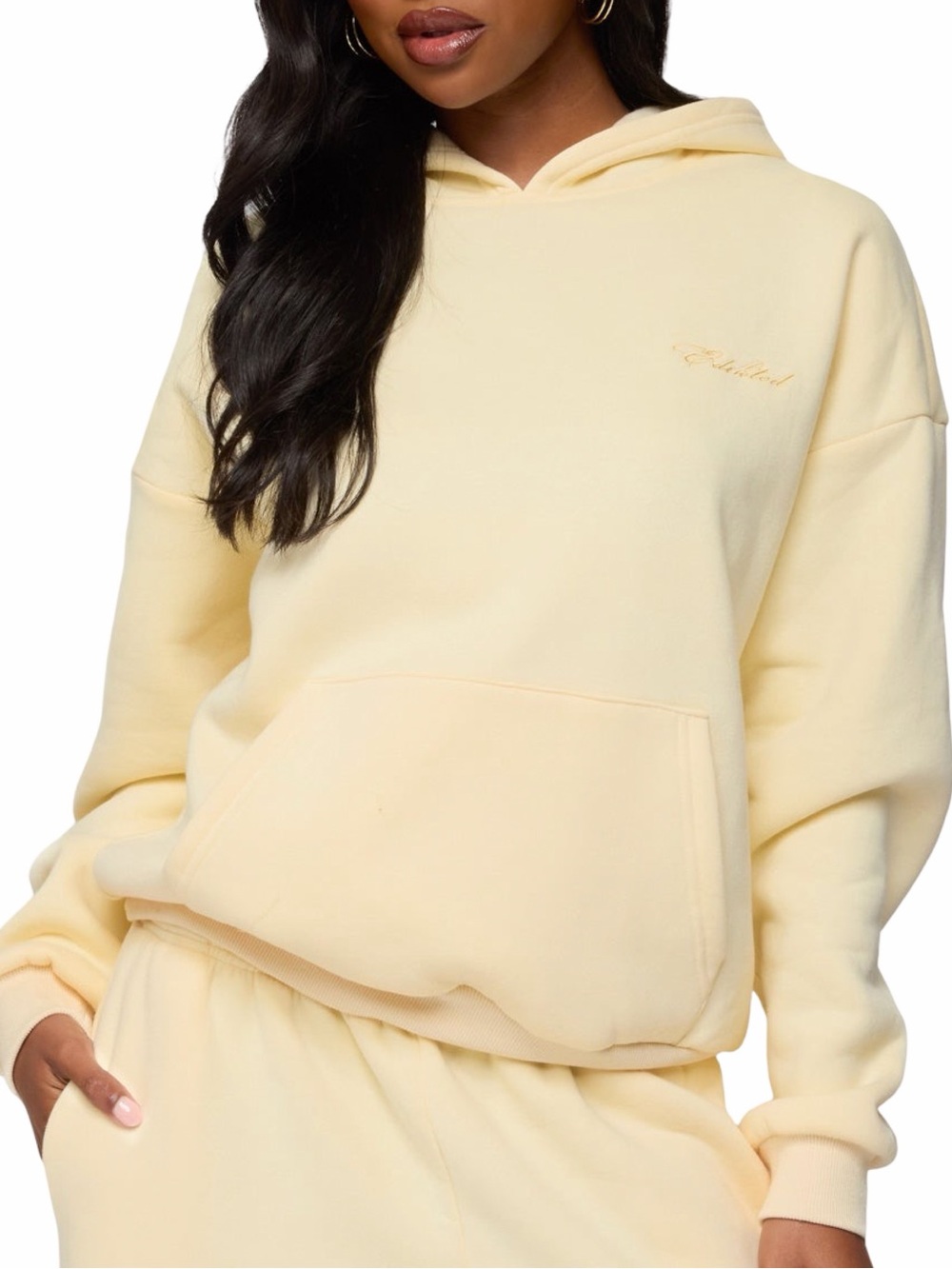 Edikted Basic Girl Oversized Edikted Hoodie - Size Medium - Light Yellow
